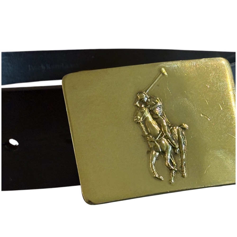 Polo by Ralph Lauren Black Leather Belt with Gold Polo Player Buckle